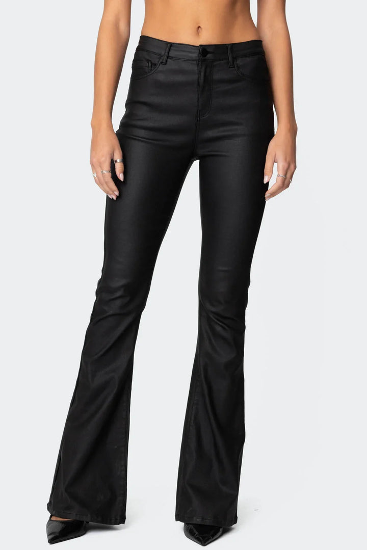 Millie - Leather Flare Jeans