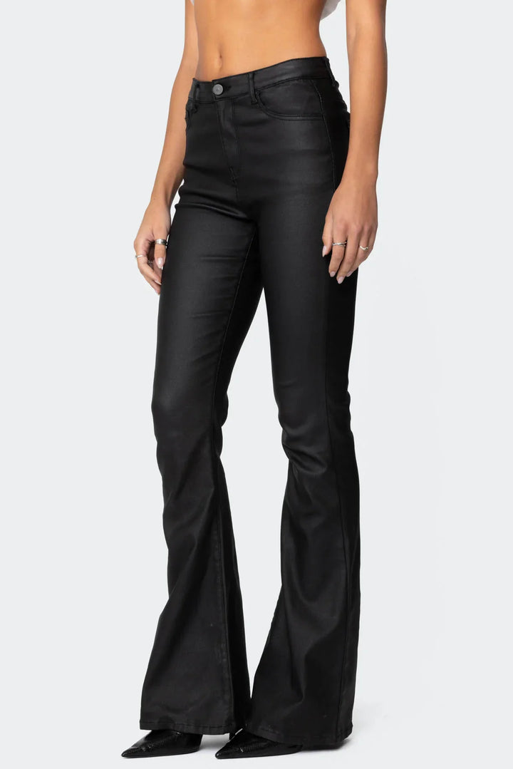 Millie - Leather Flare Jeans