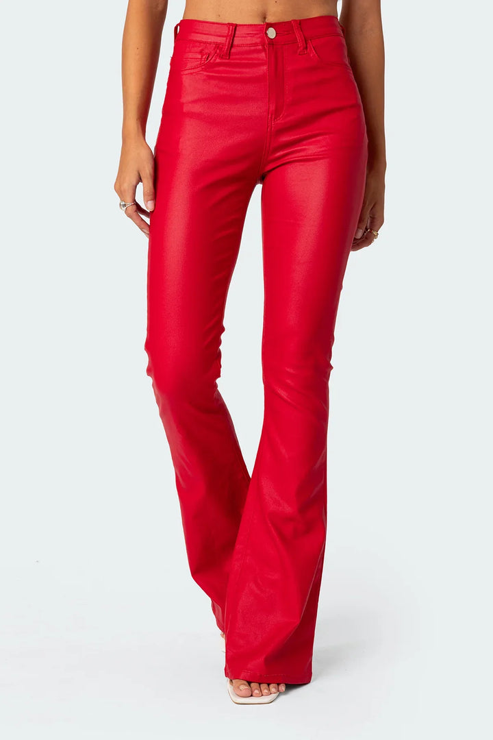 Millie - Leather Flare Jeans