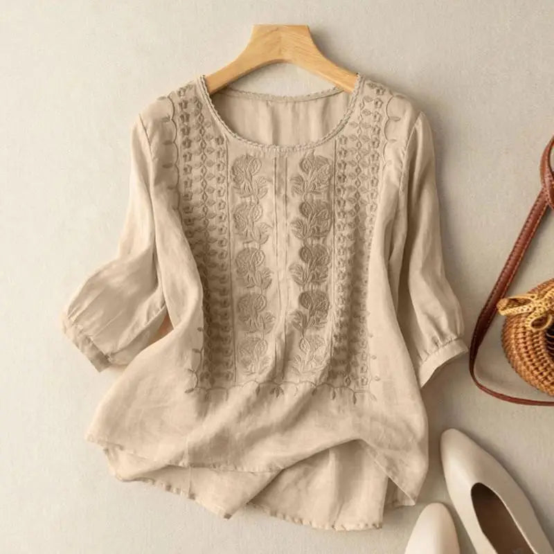 Ivory - Embroidered Cotton-Blend Blouse