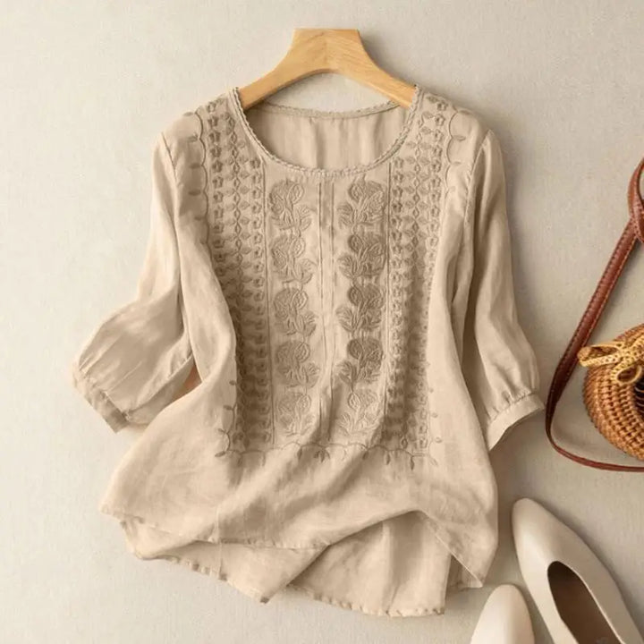 Ivory - Embroidered Cotton-Blend Blouse