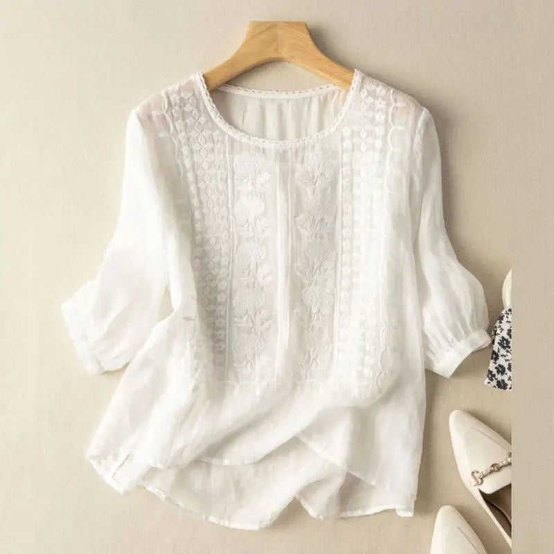Ivory - Embroidered Cotton-Blend Blouse