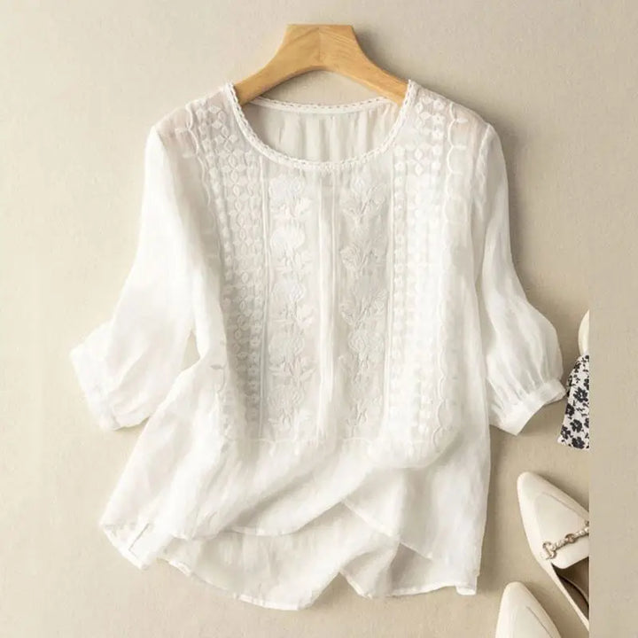 Ivory - Embroidered Cotton-Blend Blouse