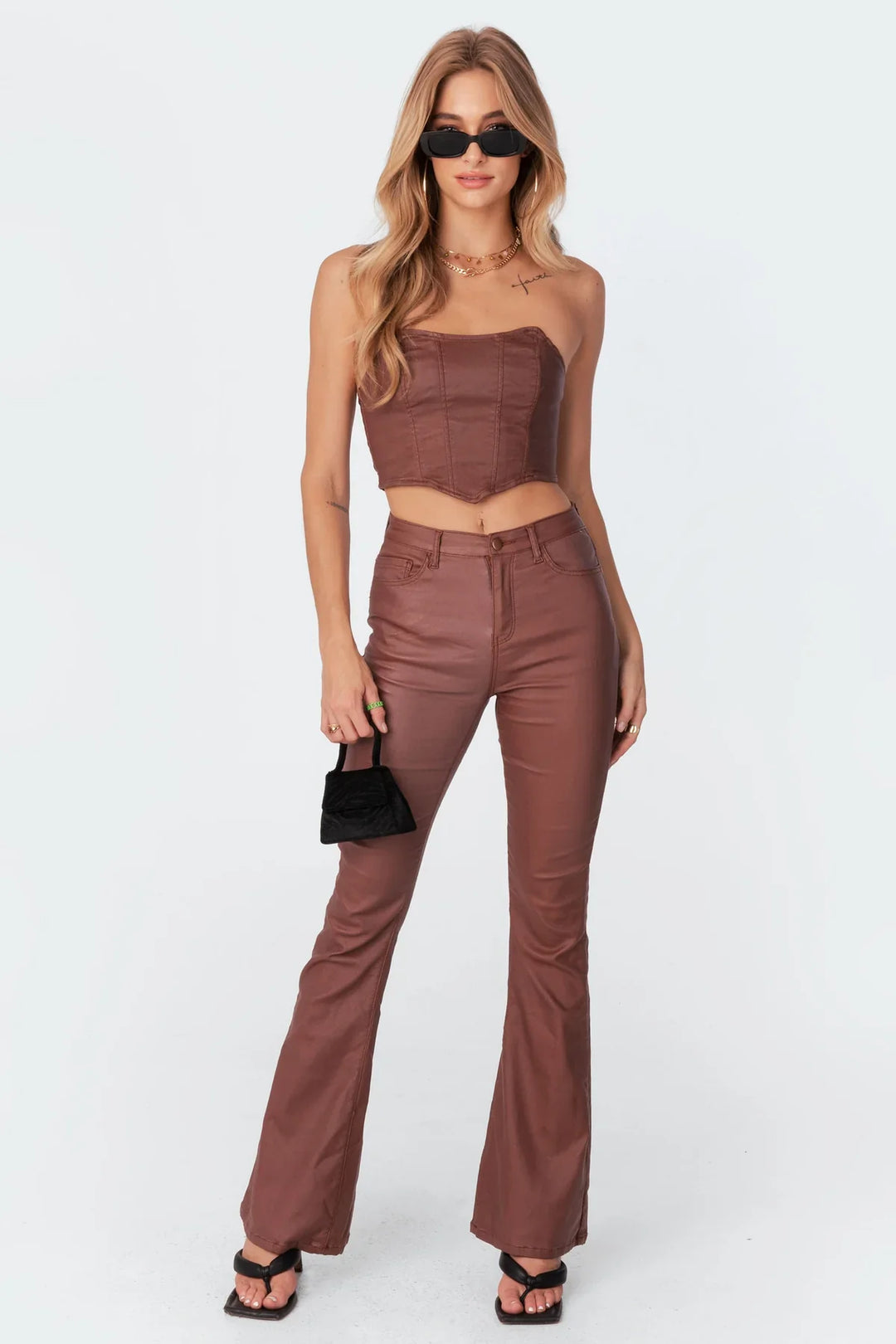 Millie - Leather Flare Jeans