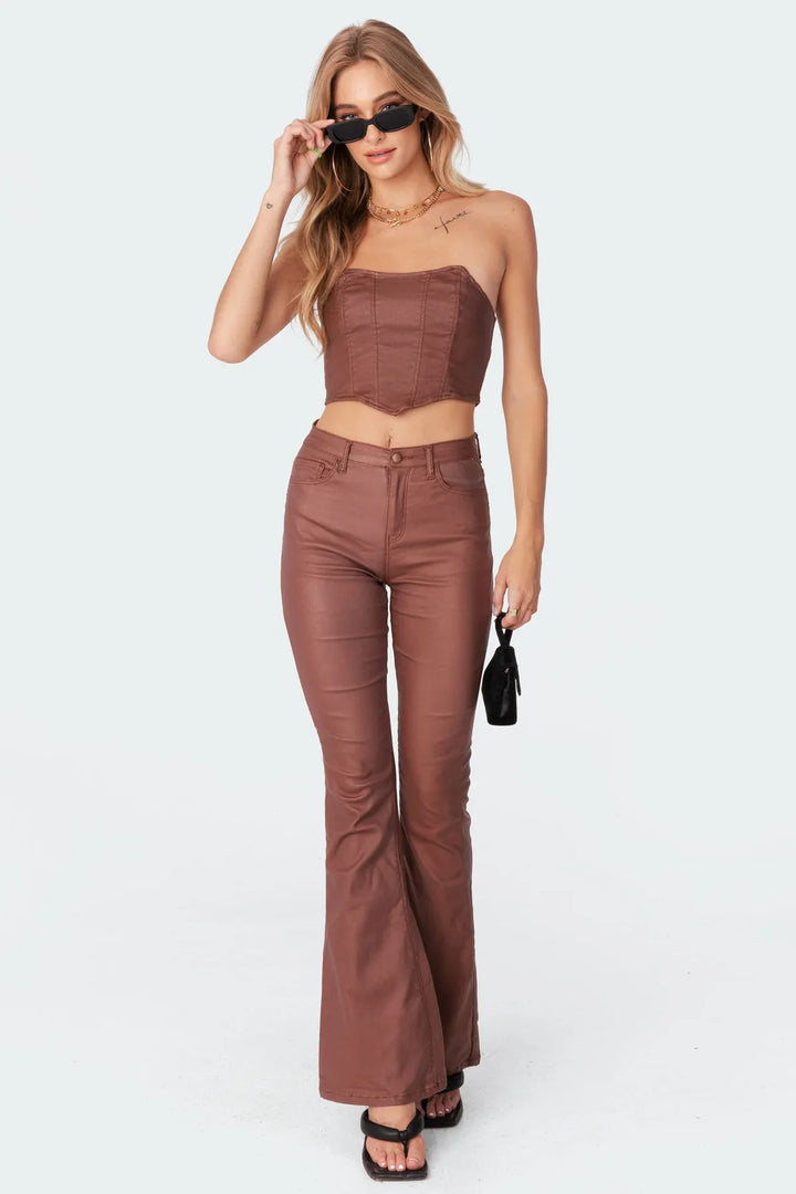 Millie - Leather Flare Jeans
