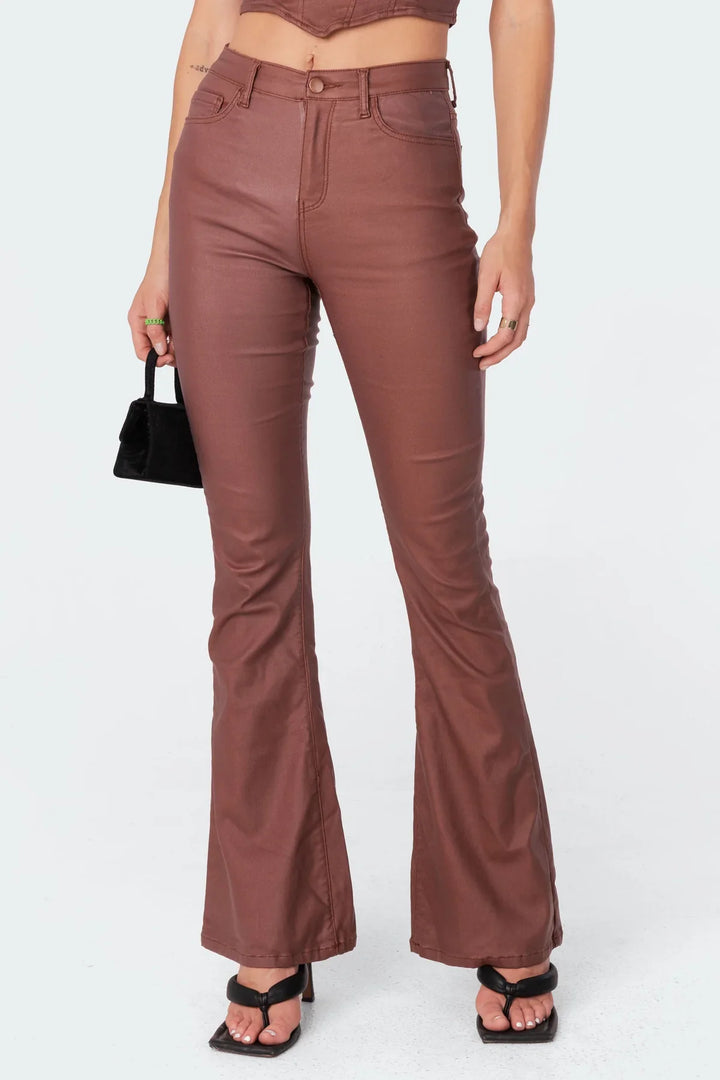 Millie - Leather Flare Jeans